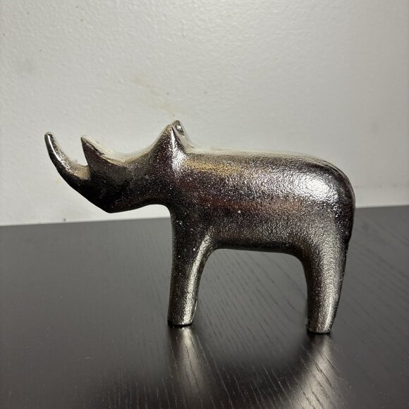 CURREY & COMPANY Kano Small Silver Rhino Metal Sculpture Figurine - Picture 3 of 4